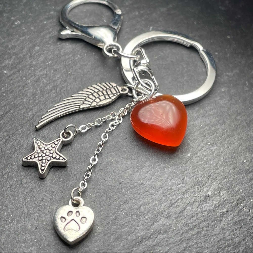 Carnelian Heart Keychain With Angel’s Wing Charm - Picture 11 of 12